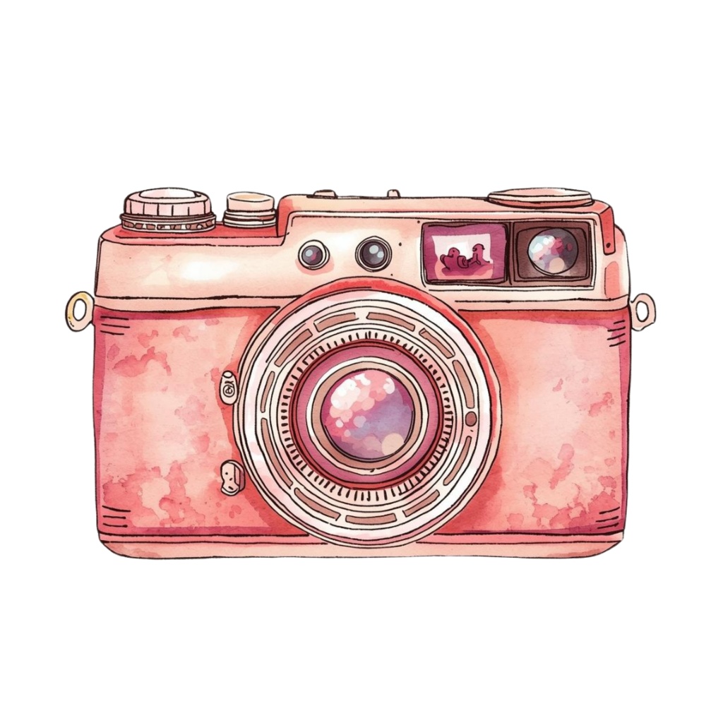 【旅行編】ピンクの水彩・アンティーク風 クリップアート 7点セット