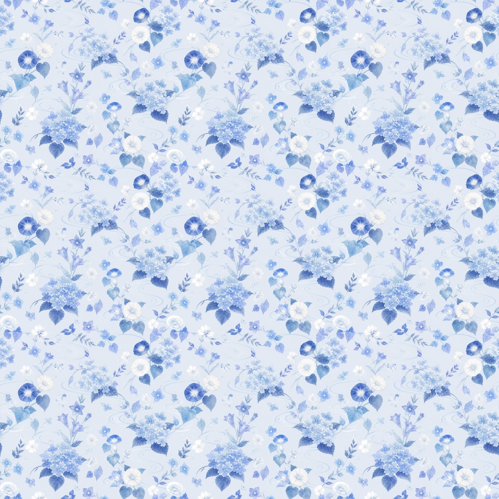 デジタルペーパー和柄　花柄水色