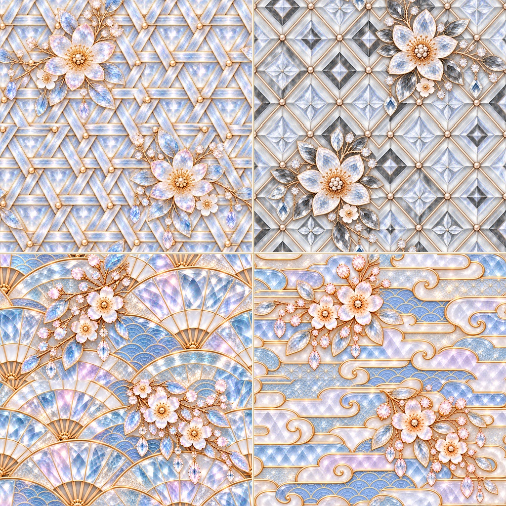 クリスタル和柄デジタルペーパー|12柄シームレス・3600px・商用利用OK