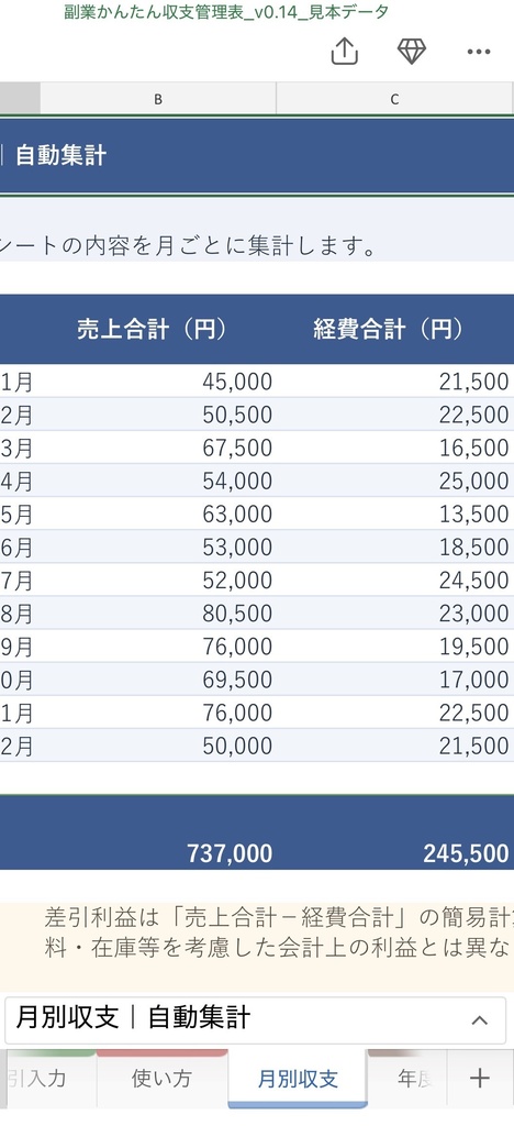副業かんたん収支管理表