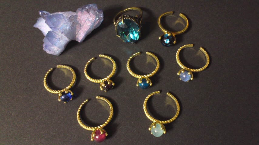 一粒リング(天然石、グラス、スワロ)