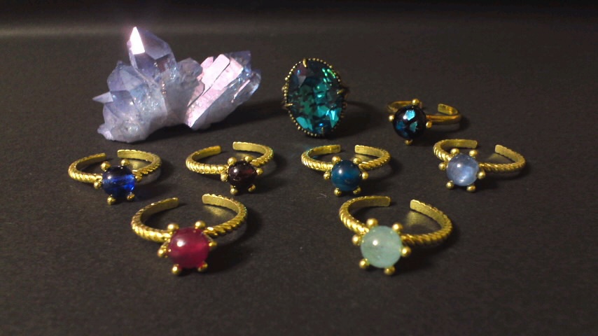 一粒リング(天然石、グラス、スワロ)