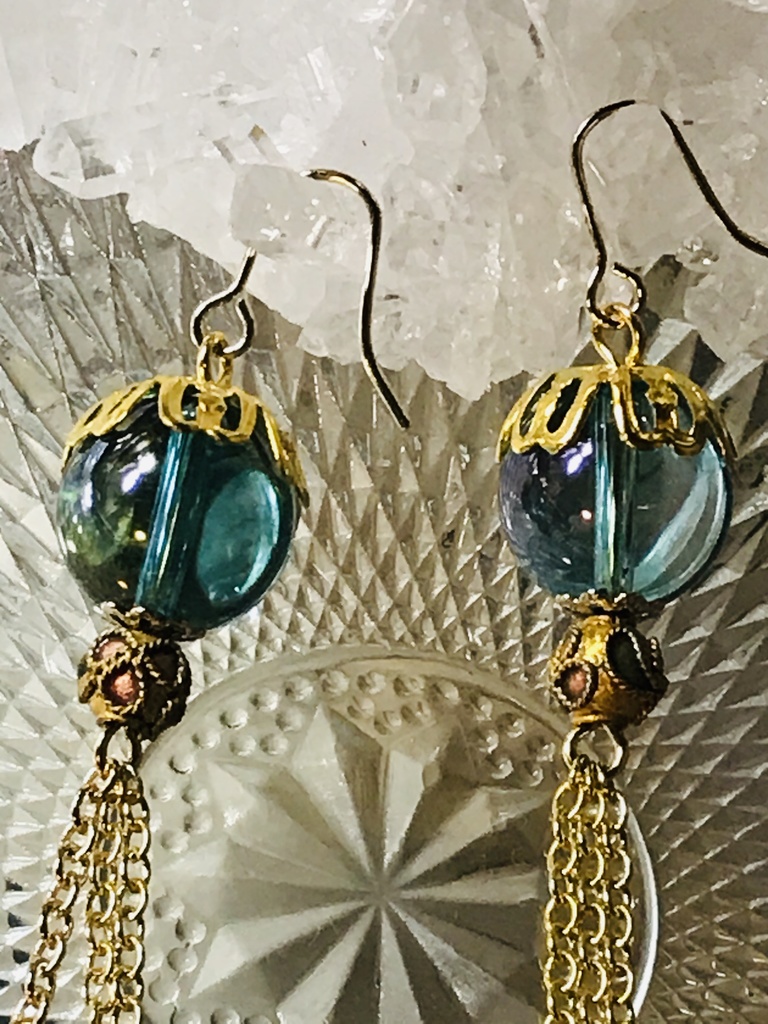 アクアオーラと七宝ビーズのピアス