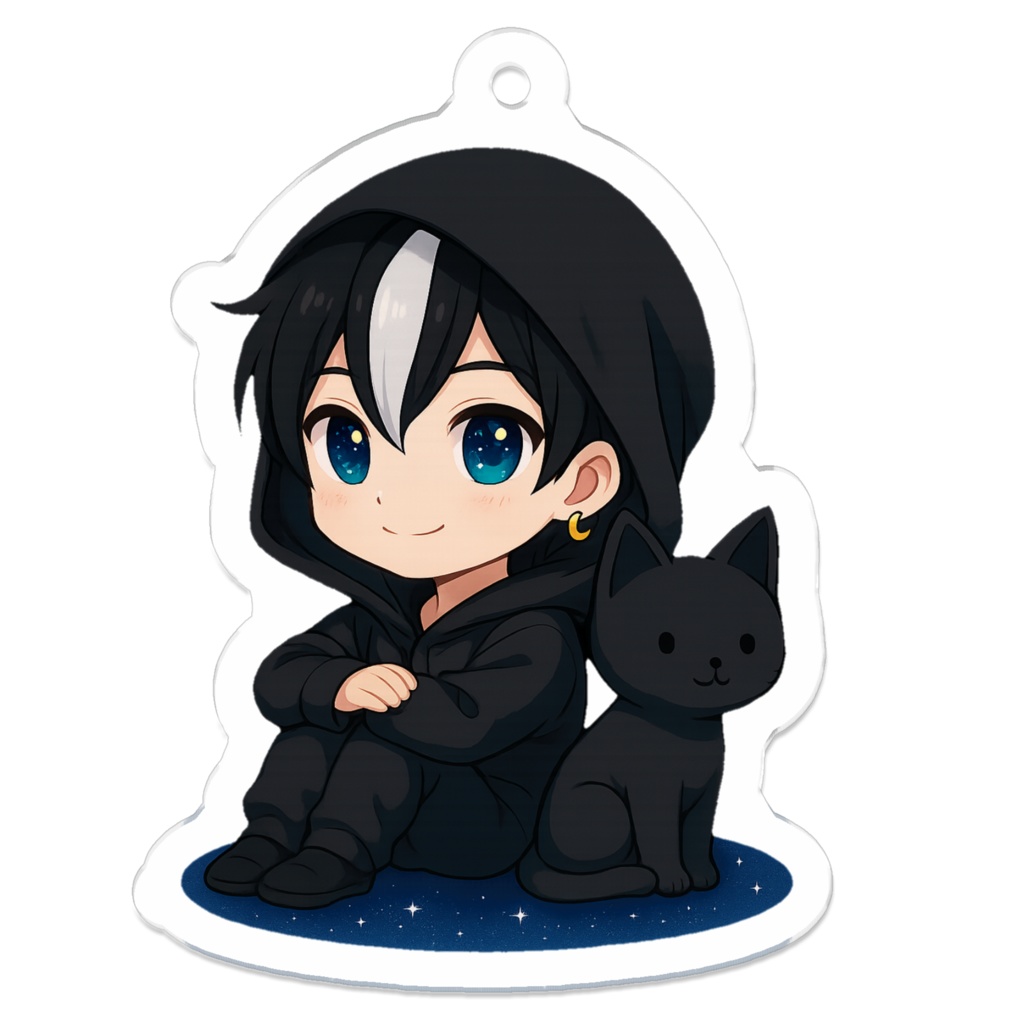 Stillness Shared – 夜の観測者と黒猫のアクリルキーホルダー
