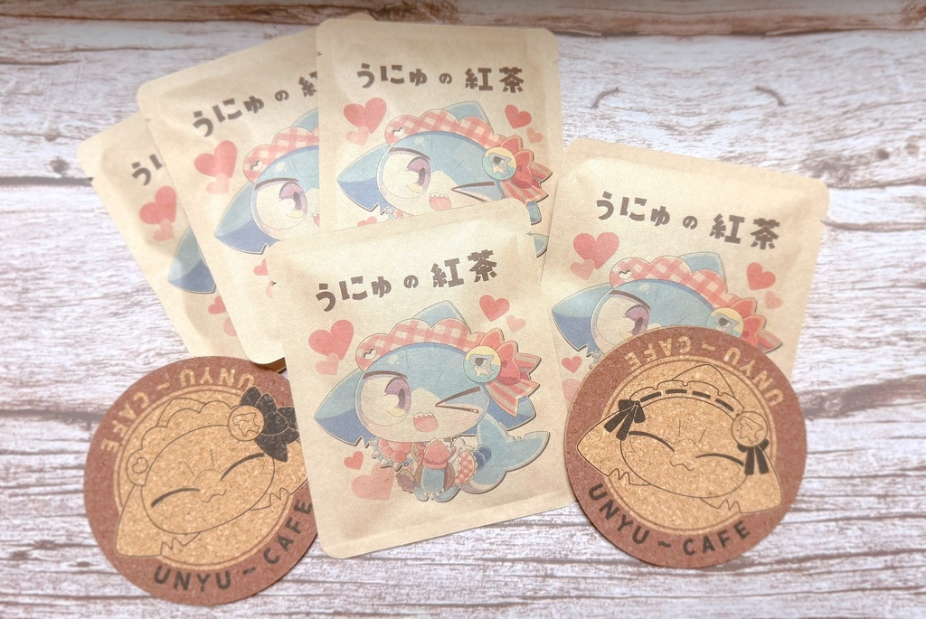 うにゅの紅茶☕️＆うにゅ〜かふぇコルクコースターせっと🦈🦖