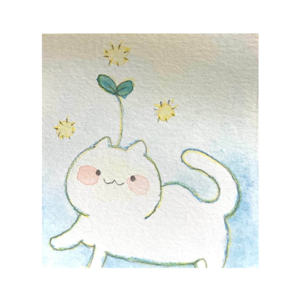 透明水彩　ミニ原画（額なし）　ねこ　a1