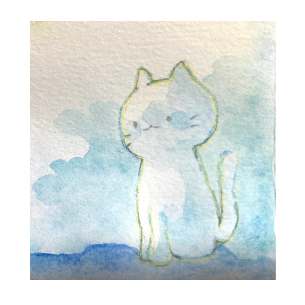 透明水彩　ミニ原画（額なし）　ねこ