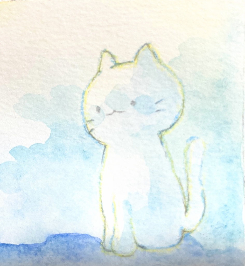 透明水彩 ミニ原画(額なし) ねこ水彩