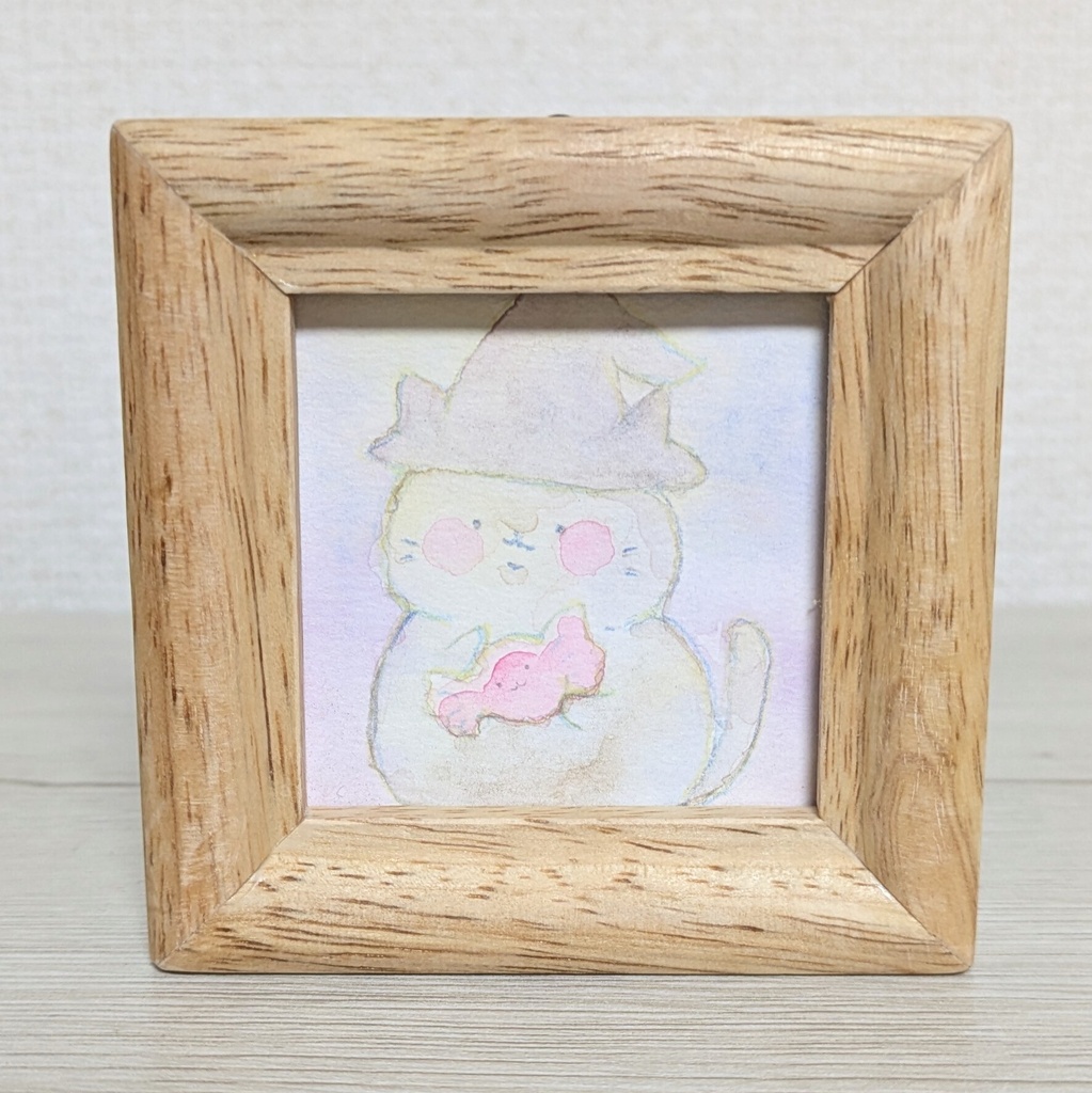 透明水彩 ミニ原画(額なし) ハロウィンねこ