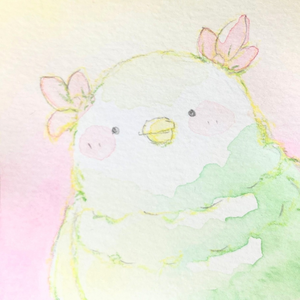 透明水彩　ミニ原画（額なし）　とり