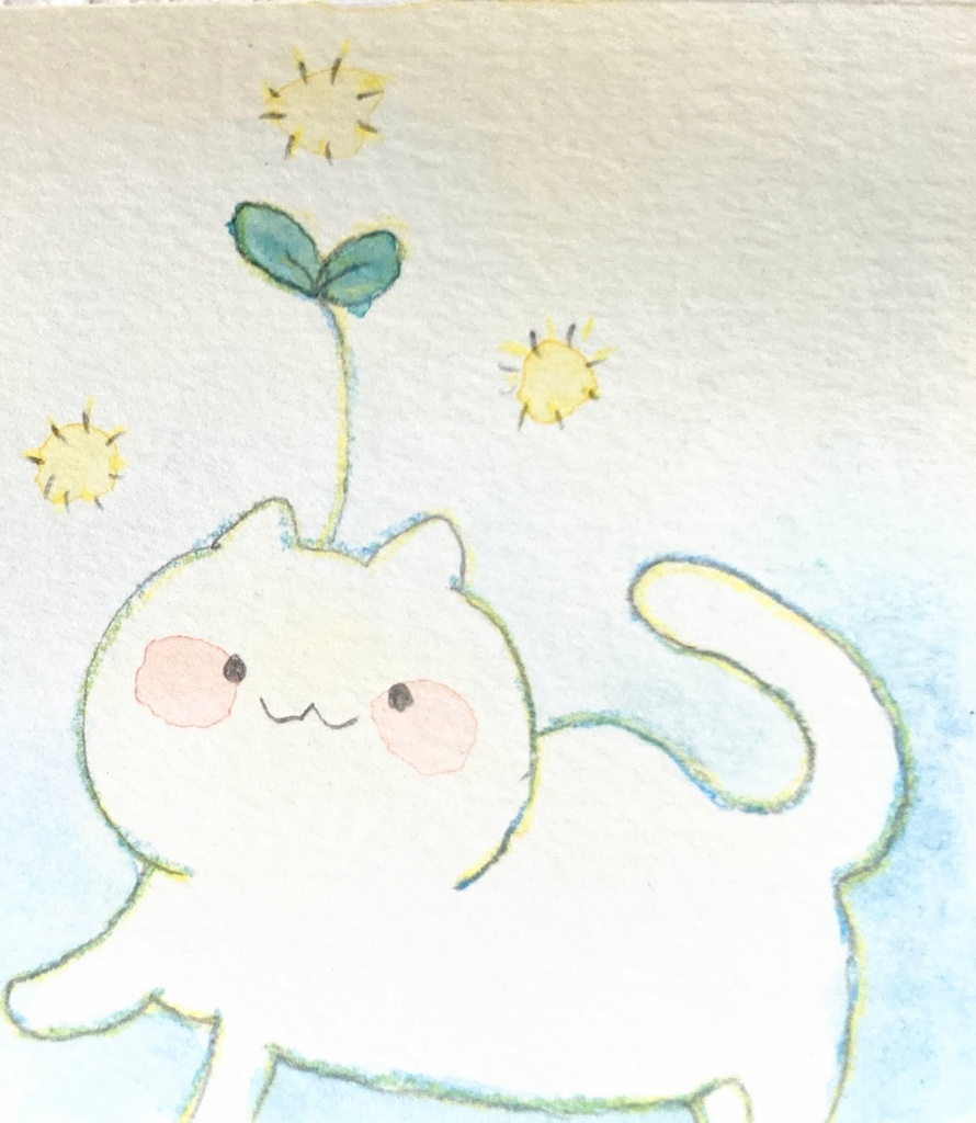 額無し　ミニ原画　芽が出たねこ