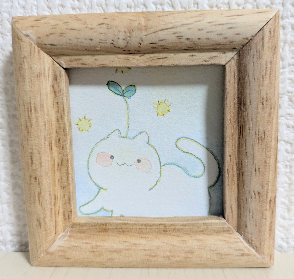 ミニ原画　芽が出たねこ