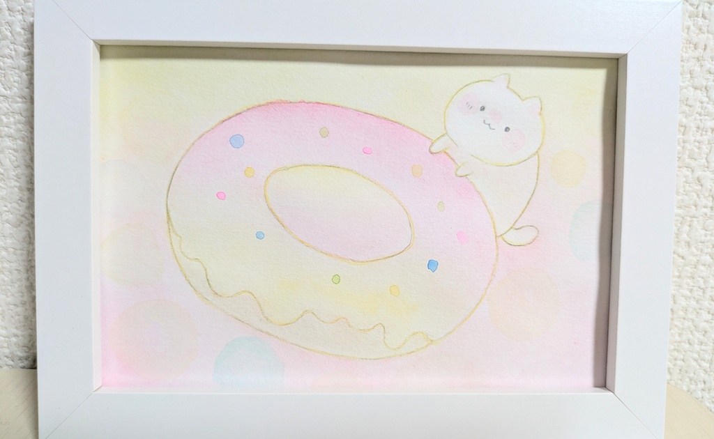 ポストカードサイズ原画　ドーナツねこ