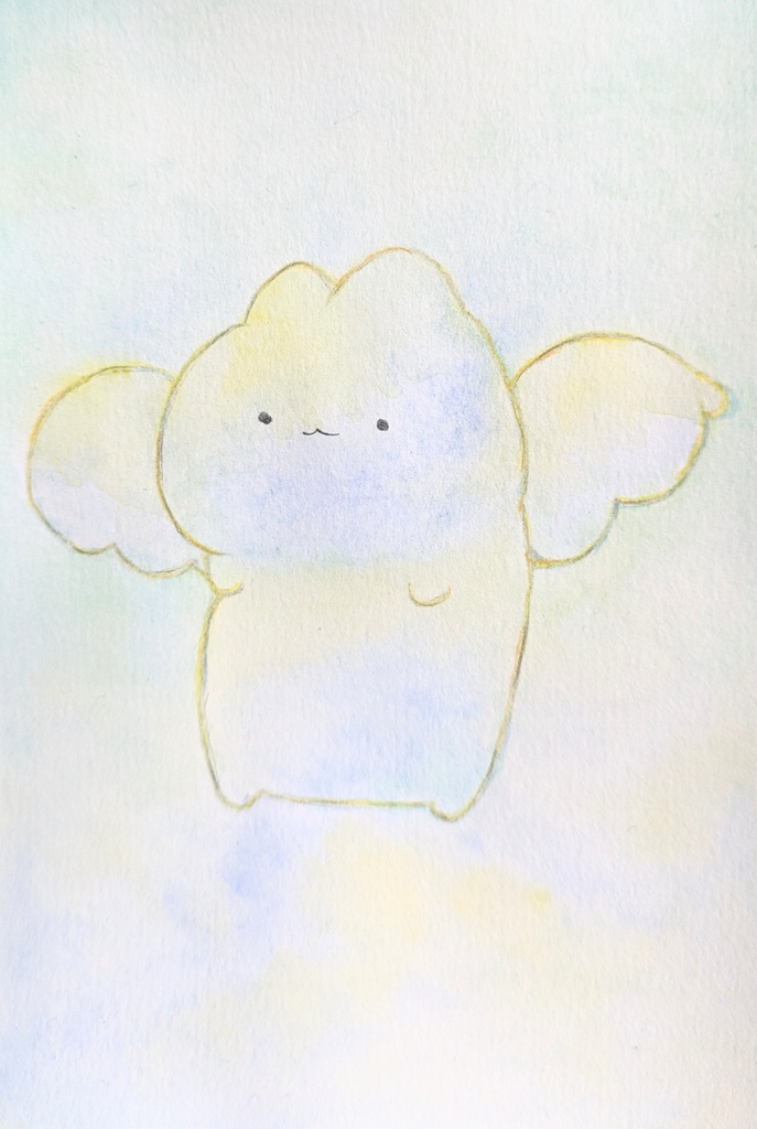額無し　ポストカードサイズ原画　てんしねこ　ドローイング