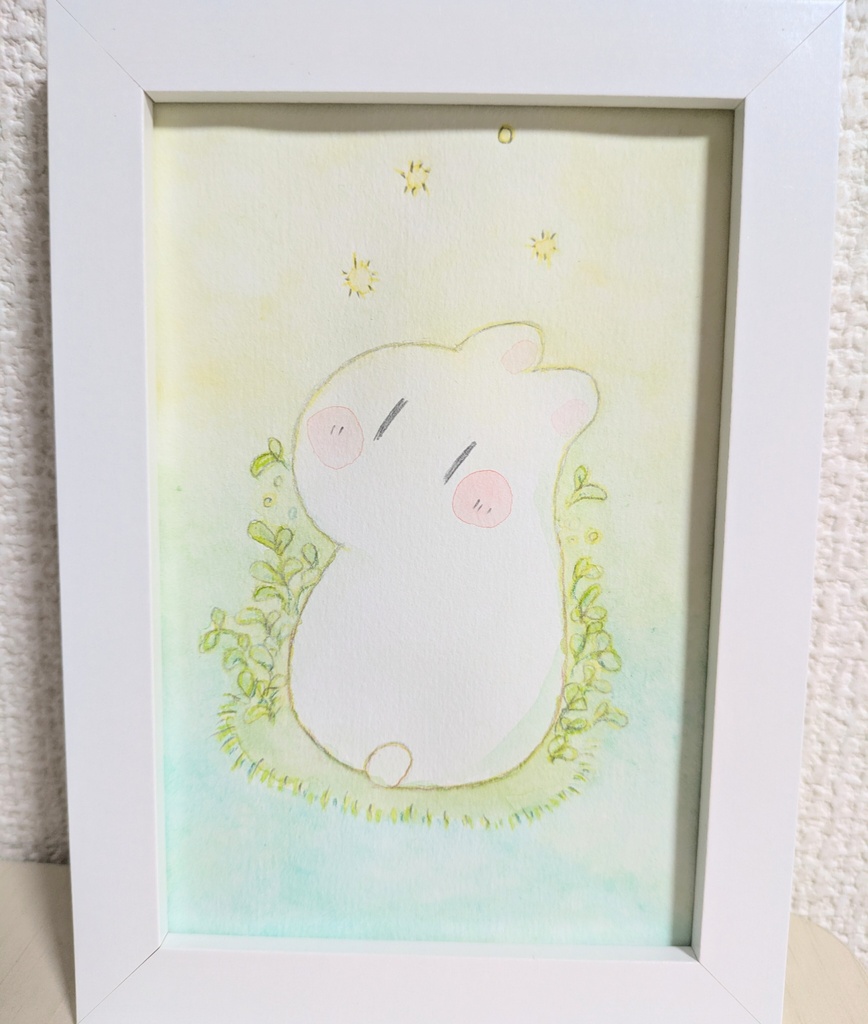 ポストカードサイズ原画　小さな耳のうさぎ