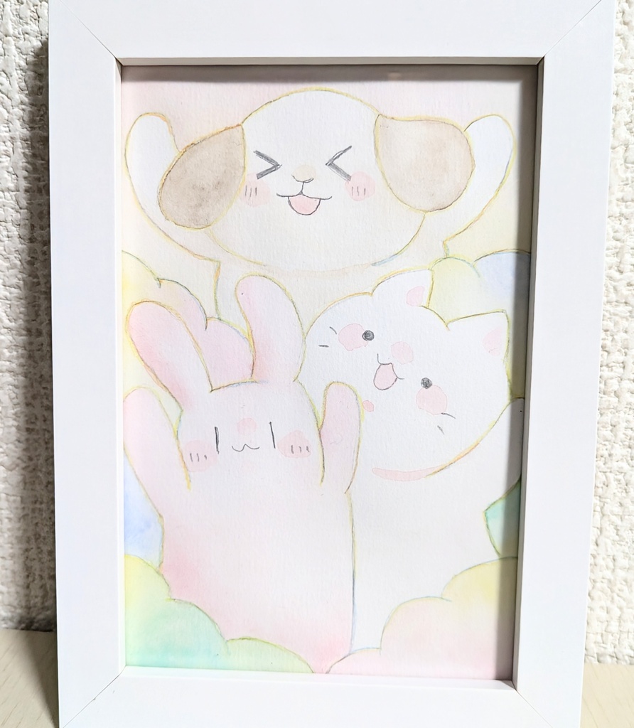 ポストカードサイズ原画　いぬうさねこ