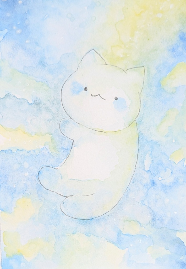 額無し　ポストカードサイズ原画　ねこ　水彩