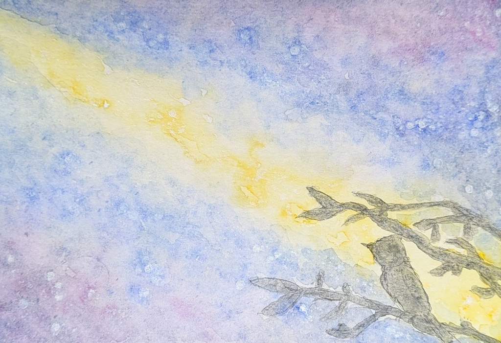 額無し　ポストカードサイズ原画　透明水彩　夜空