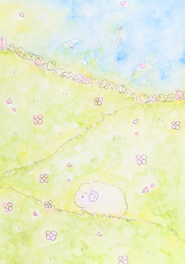 額無し　ポストカードサイズ原画　ひつじ