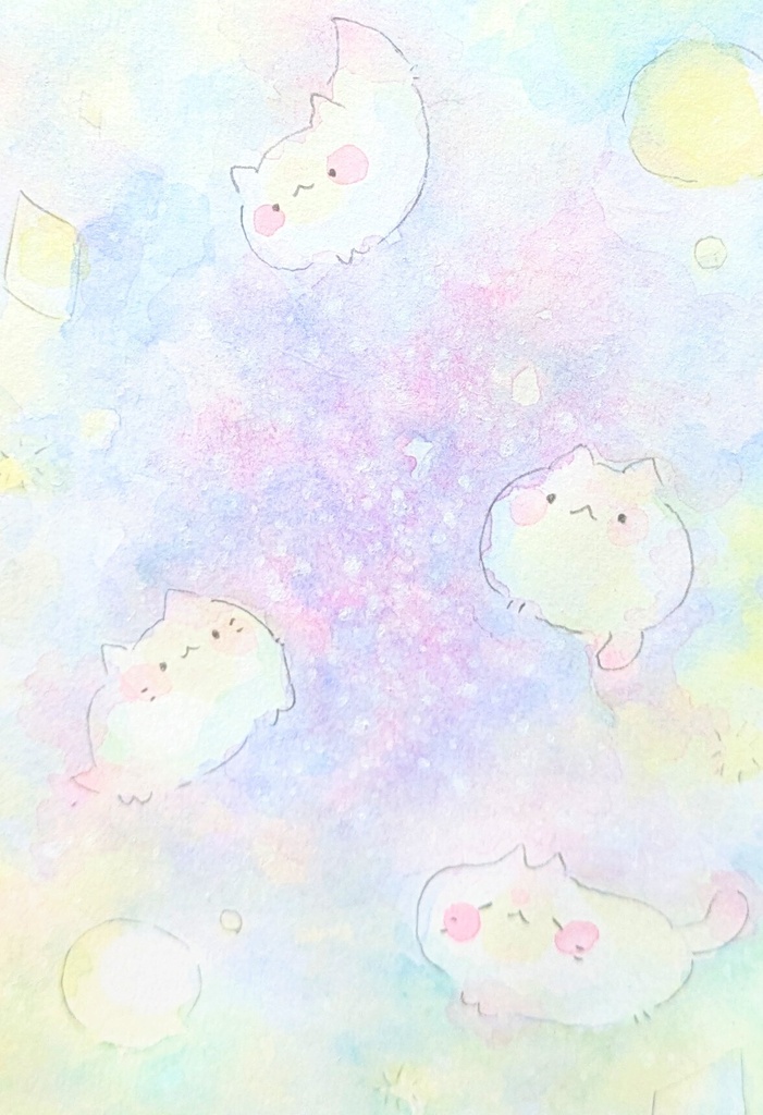 額無し　ポストカードサイズ原画　せいめい　ねこ