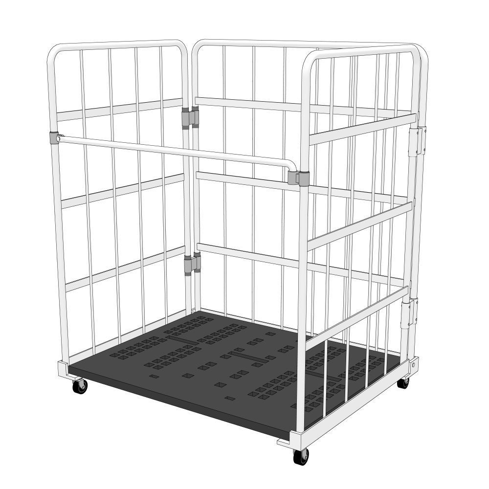 【3Dモデル】カゴ台車（クリスタ線画抽出用モノクロ着色 FBX・CS3O形式）