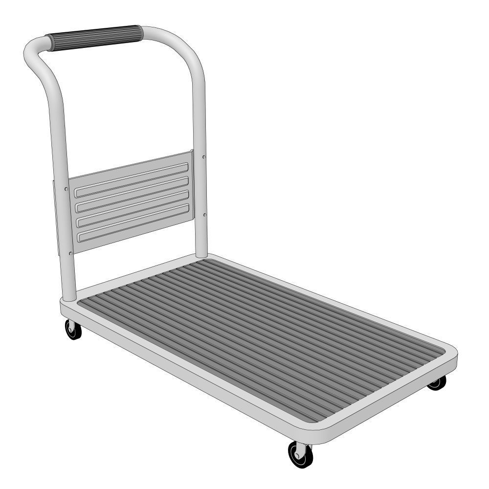 【3Dモデル】手押し台車(クリスタ線画抽出用モノクロ着色 FBX・CS3O形式)