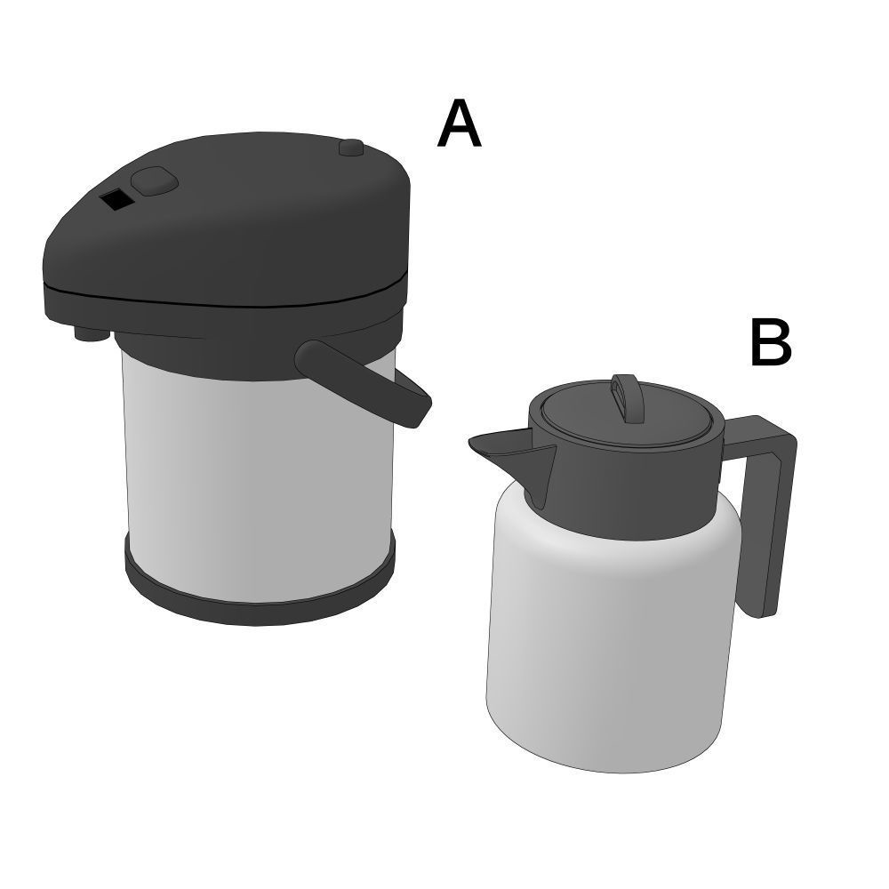 【3Dモデル】保温ポット２種（クリスタ線画抽出用モノクロ着色 FBX・CS3O形式）