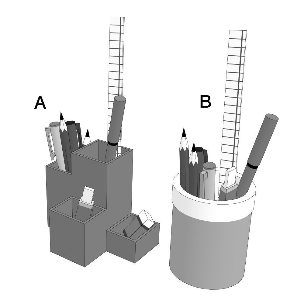 【3Dモデル】筆立て２種（クリスタ線画抽出用モノクロ着色 FBX・CS3O形式）