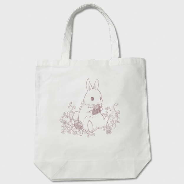 うさぎと苺トート 白