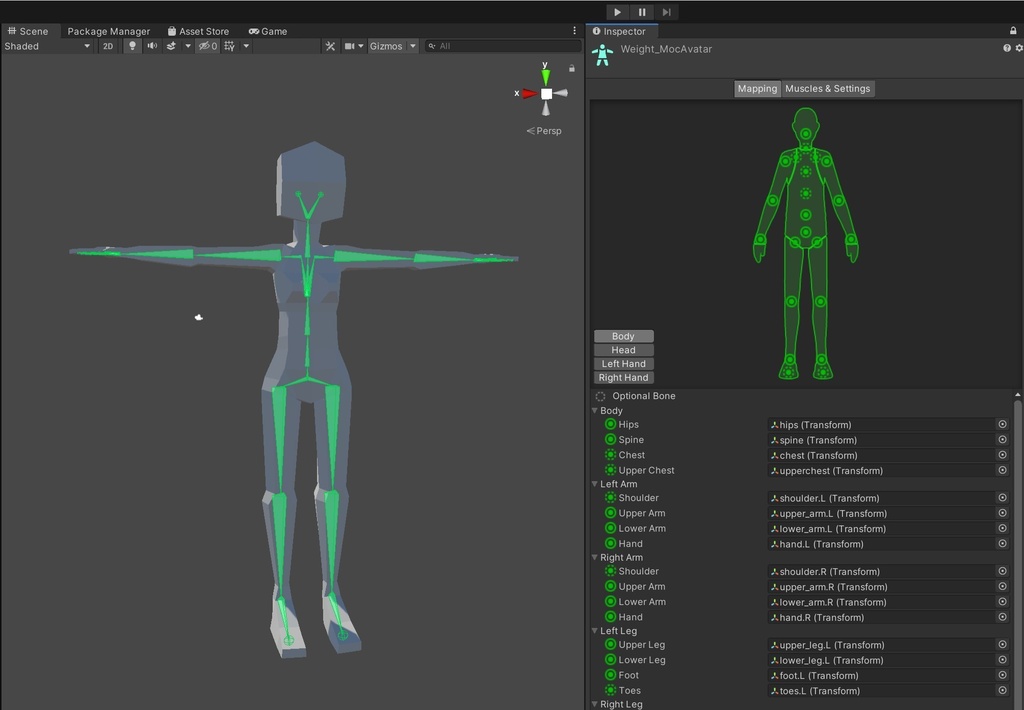 UnityHumanoidに一発で通るボーンとウェイトモック素体