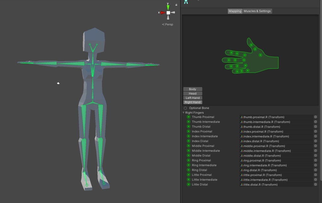 UnityHumanoidに一発で通るボーンとウェイトモック素体