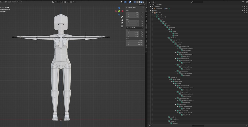 UnityHumanoidに一発で通るボーンとウェイトモック素体