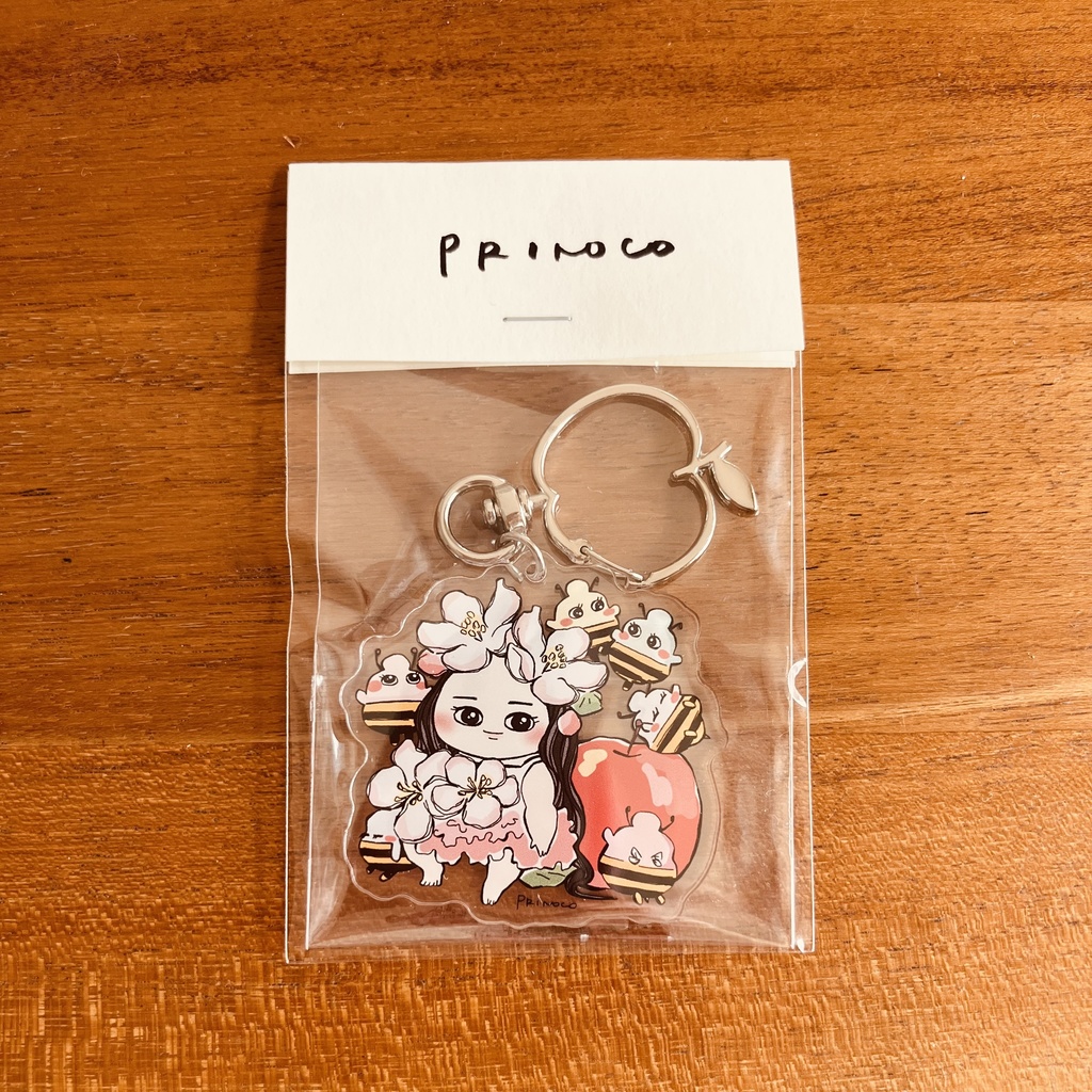 ぷりのこアクリルキーホルダー　りんごのおはなとはちとろ
