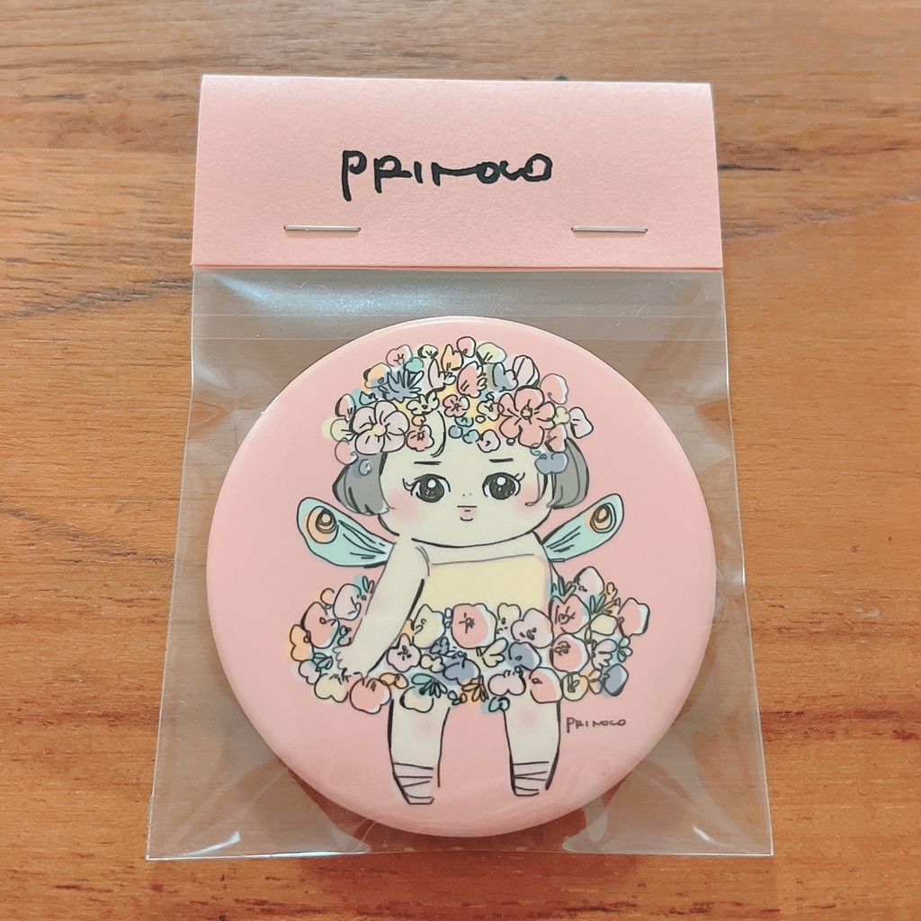 ぷりのこ　はな缶バッジ58mm　ピンクいろ