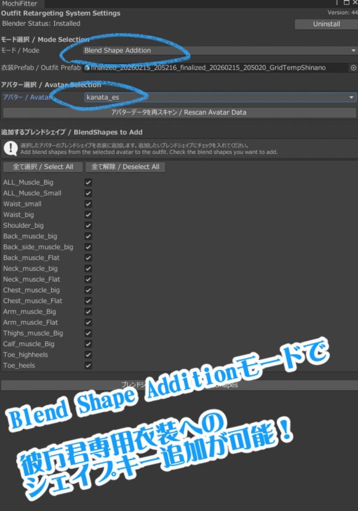 【逆変換&衣装へのシェイプキー追加】彼方用もちふぃった~対応データ
