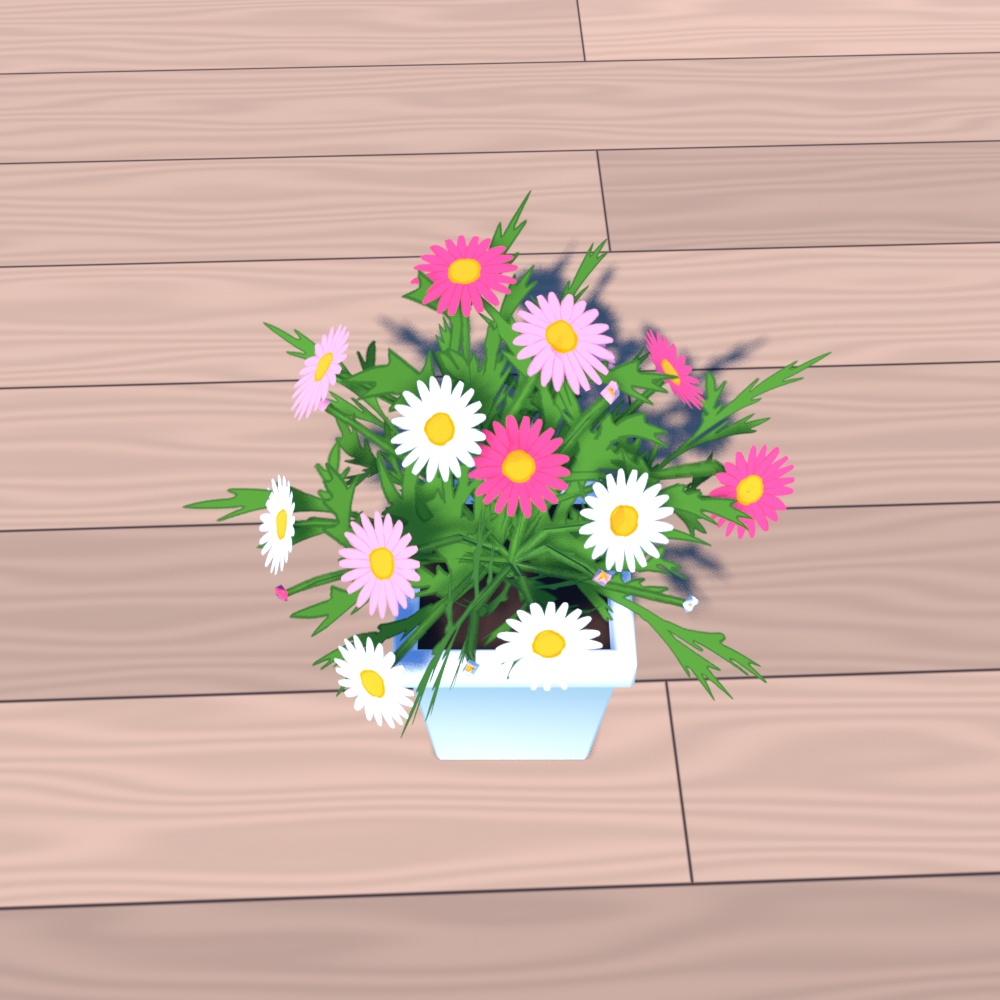 マーガレット風 植木鉢小物 3色ミックス・編集素材付き 軽量 3Dモデル