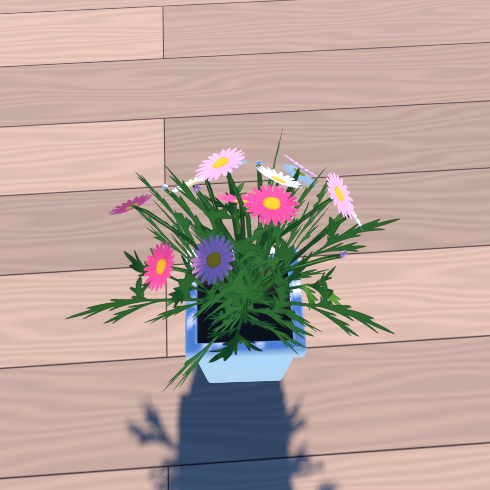 マーガレット風 植木鉢小物 3色ミックス・編集素材付き 軽量 3Dモデル