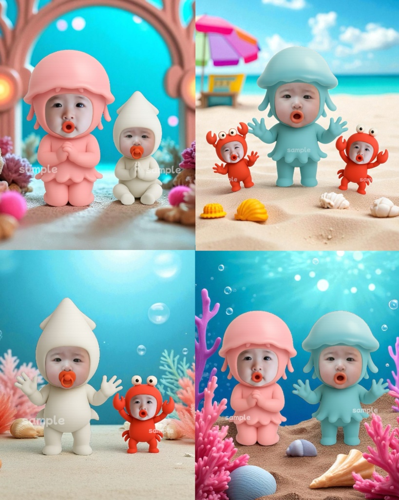 海の仲間ピクミリー素材セット｜お得な6点セット（600円）🦀🦑🪼