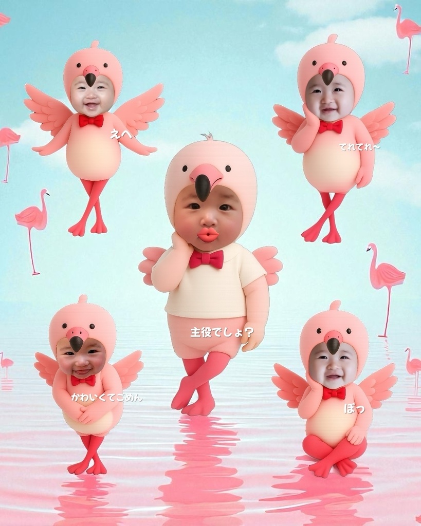 🦩照れちゃうフラミンゴピクミリー素材 5点セット🦩