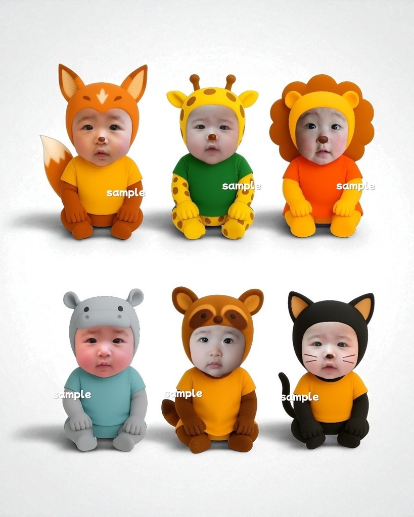 どうぶつピクミリー素材 6体セット🦊🦒🦁🦛🦝 🐱