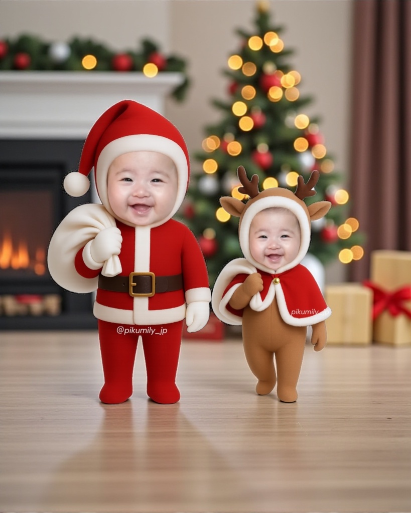 サンタさん＆トナカイピクミリーセット🎄（背景透過PNG）