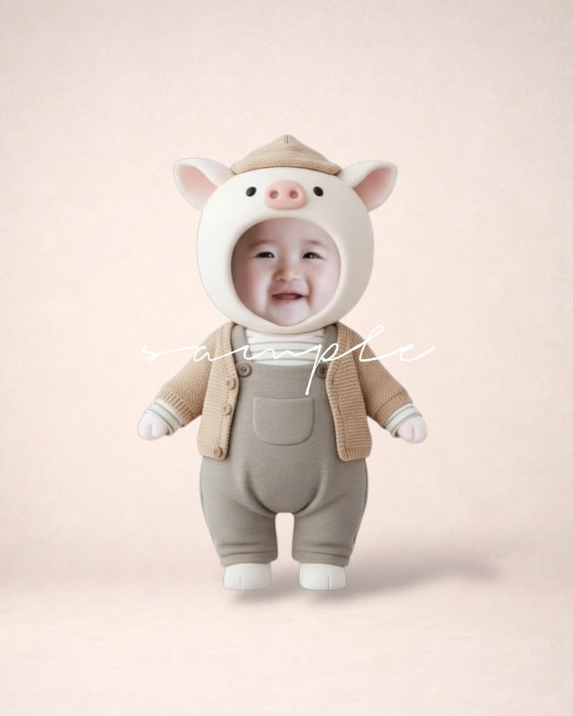 ぶたピクミリー 冬サロペットコーデ｜顔はめ素材