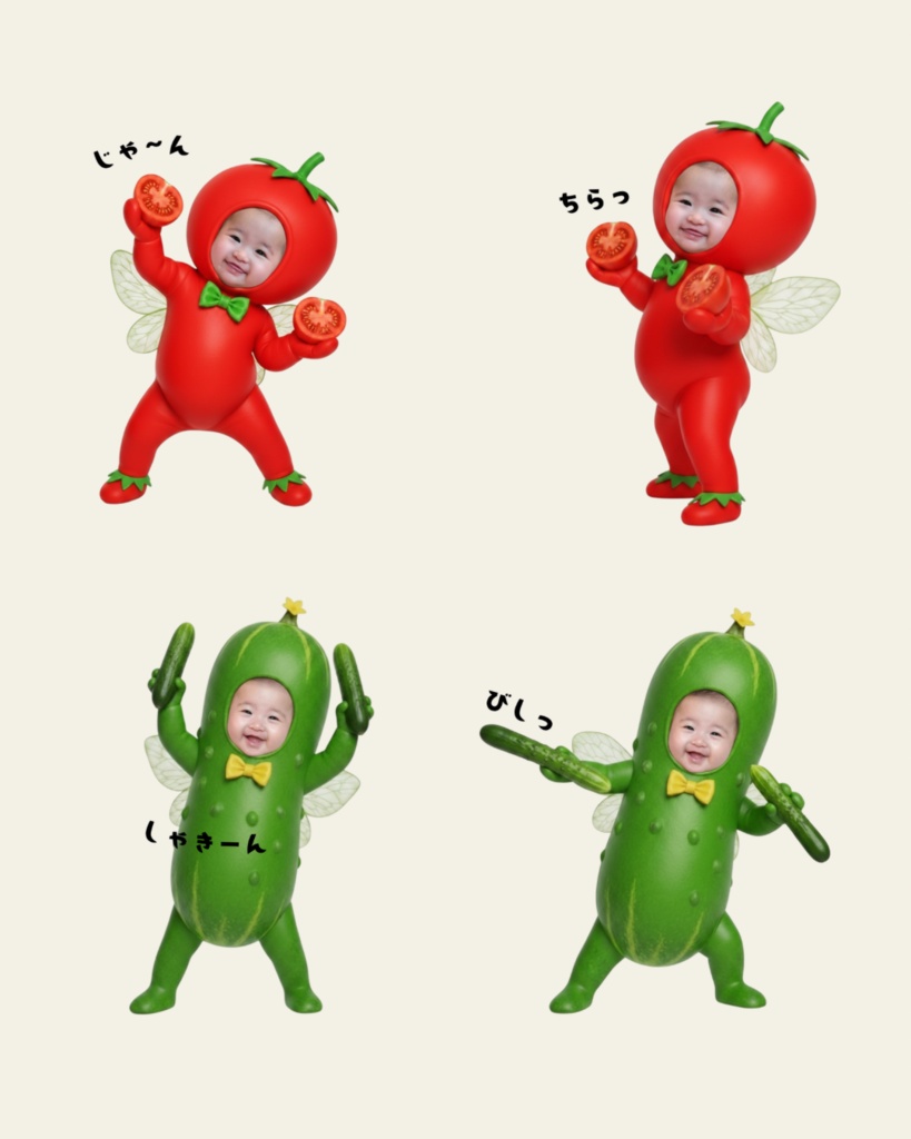 Little Veggie|トマトちゃんときゅうりくん 顔はめ素材16セット