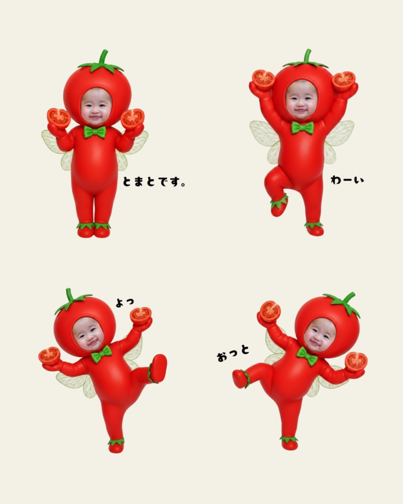 Little Veggie|トマトちゃんときゅうりくん 顔はめ素材16セット