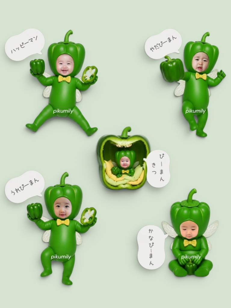 🫑ピーマンピクミリー🫑｜顔はめ素材5点セット