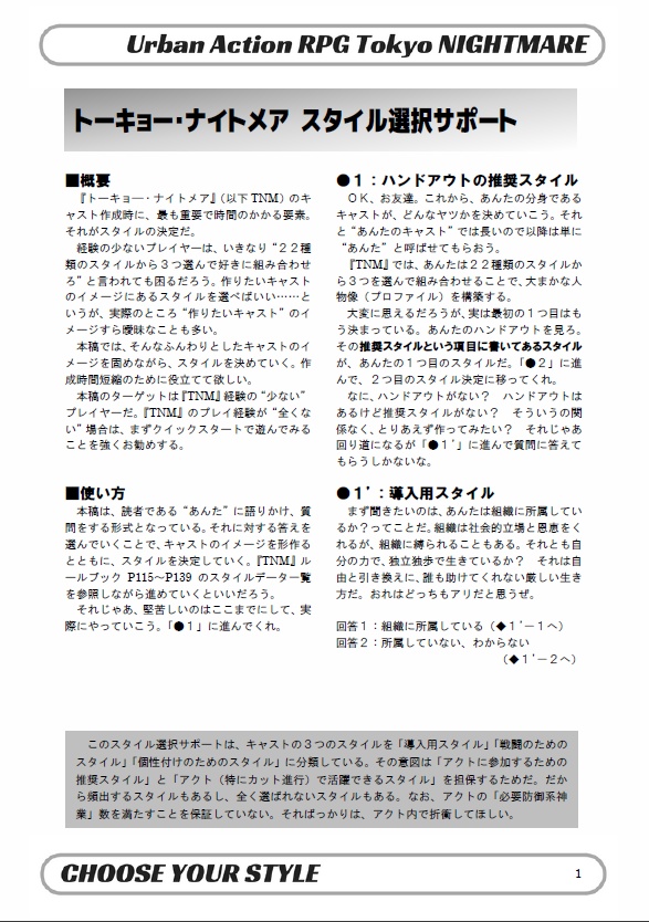 トーキョー・ナイトメア:キャスト作成サポートファイル集