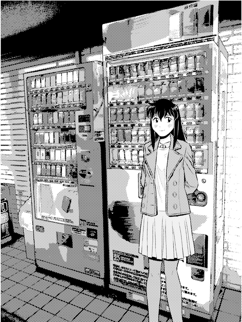 0円 写真加工背景作例 自動販売機と女の子 玉屋 Shop Booth