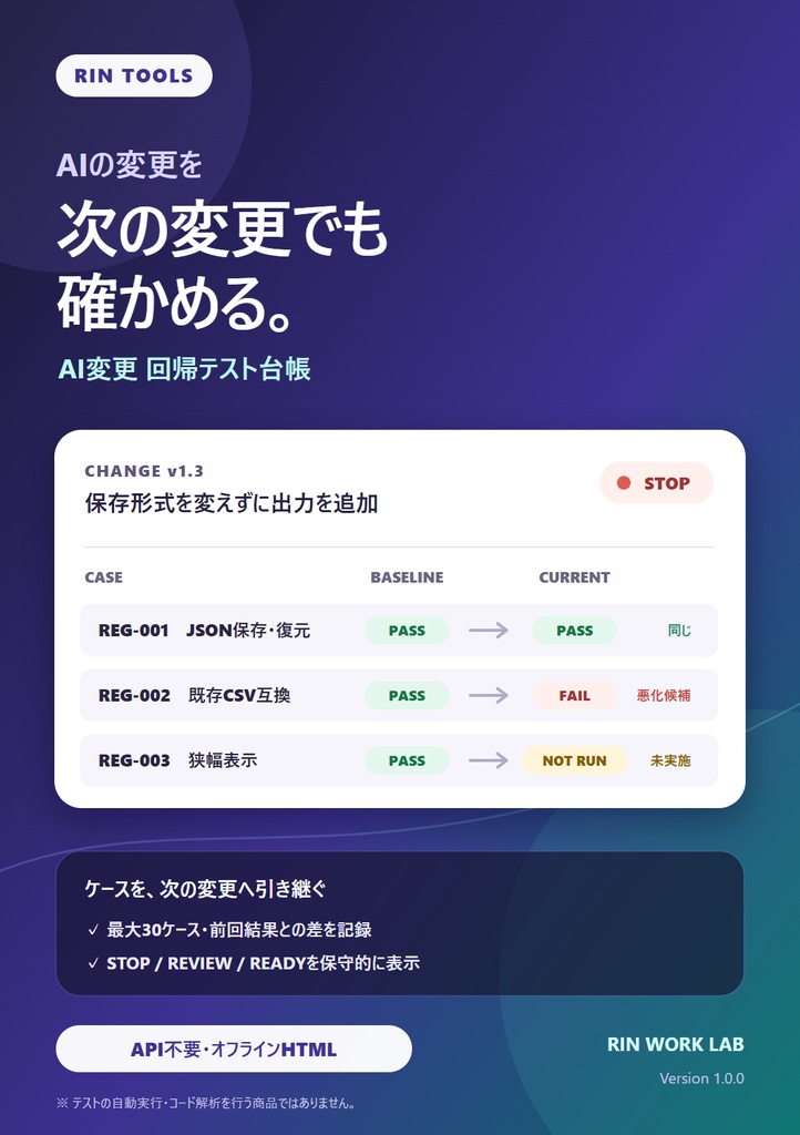 RIN Tools|AI変更 回帰テスト台帳