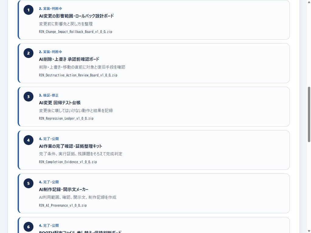 RIN Tools|AI個人開発 事故防止・公開運用フルパック【13商品+ルートナビ】
