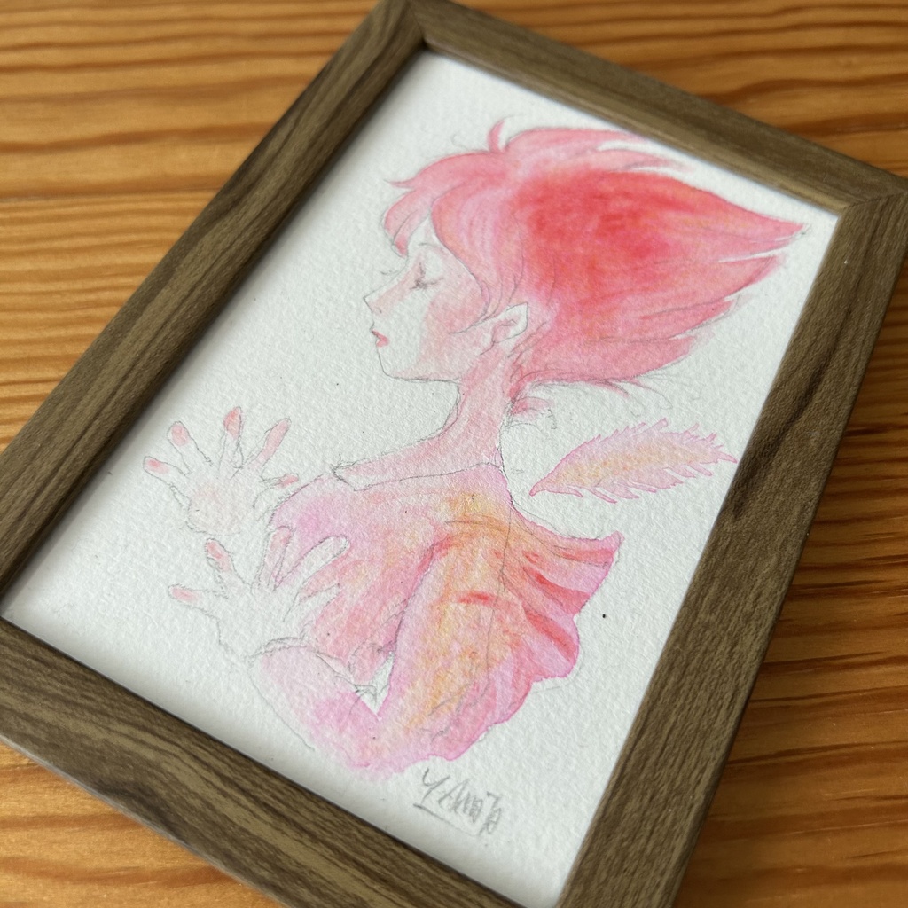 ハガキサイズ原画「アキクサインコ」